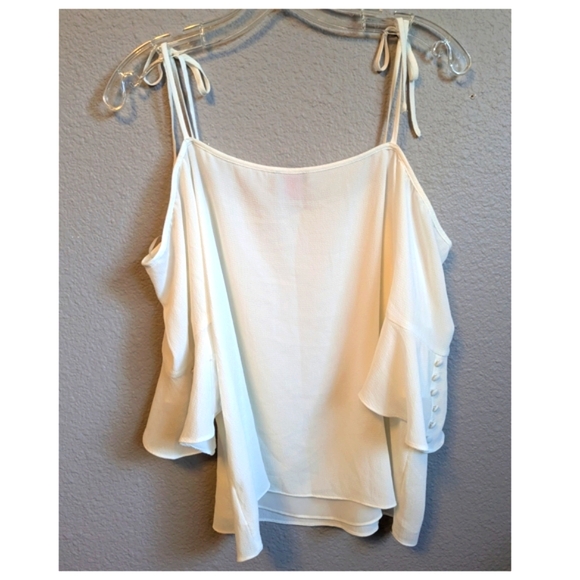 NWT Vince Camuto Summer Bloom Cream Cold Shoulder Ruffled Blouse Sz. S - Picture 6 of 12